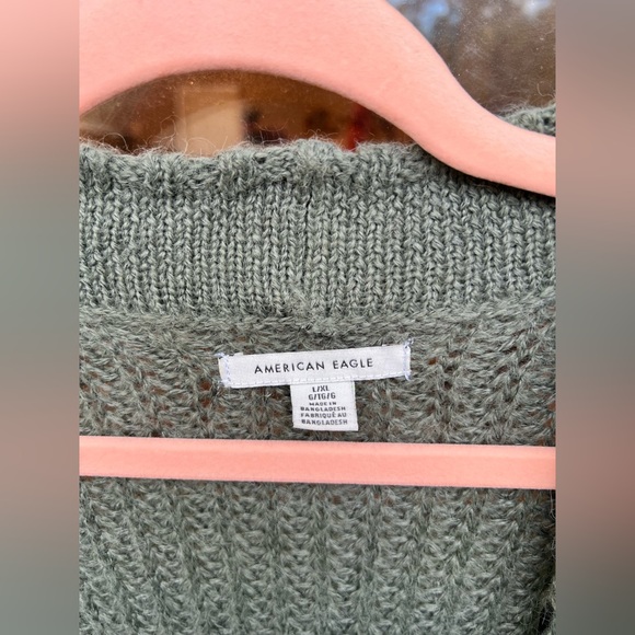 AE Slouchy Chenille Cardigan Open Front Knit Olive Green Large Wool Blend - Picture 2 of 8